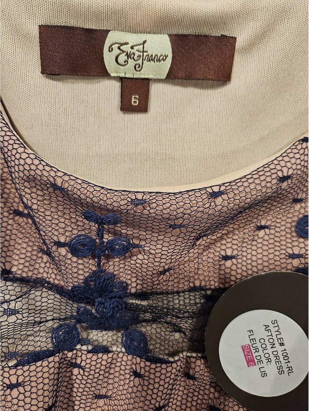 Eva Franco Size 6 Fleur De Lis Afton Dress Blue Lace Lined - Picture 11 of 11
